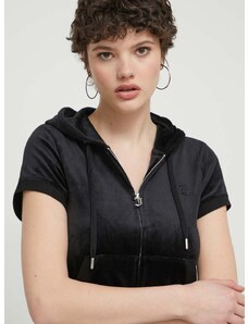 Кадифен суичър Juicy Couture в черно с качулка с апликация