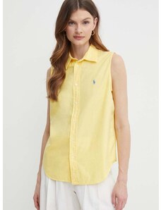 Памучна риза Polo Ralph Lauren дамска в жълто със стандартна кройка с класическа яка 211906512
