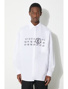 Памучна риза MM6 Maison Margiela мъжка в бяло със свободна кройка с яка с копче SH0DT0005