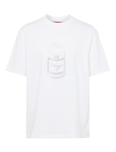 HUGO Тениска 'Deondrin' сребърно / бяло