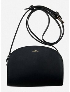 Кожена чанта A.P.C. Demi Sac Demi-lune Mini PXAWV-F61392 BLACK в черно