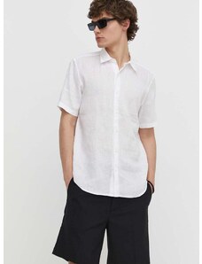 Ленена риза Theory в бяло със стандартна кройка с класическа яка
