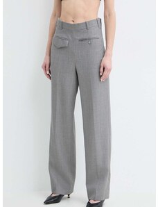 Вълнен панталон Victoria Beckham в сиво с кройка тип чино, висока талия 1224WTR005385A