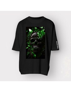 NAZAZU Овърсайз мъжка тениска от органичен памук в цвят по избор Black skull- Зелен NZZ 4173