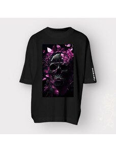 NAZAZU Овърсайз мъжка тениска от органичен памук в цвят по избор Black skull- Фуксия NZZ 4172
