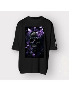 NAZAZU Овърсайз мъжка тениска от органичен памук в цвят по избор Black skull- Лилав NZZ 4170
