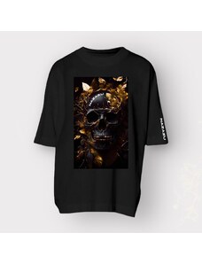 NAZAZU Овърсайз мъжка тениска от органичен памук в цвят по избор Black skull- Златен NZZ 4169