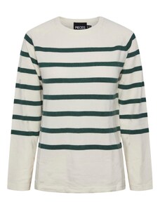 PIECES Пуловер тъмнозелено / бяло