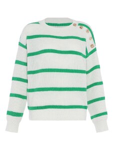 faina Пуловер зелено / бяло