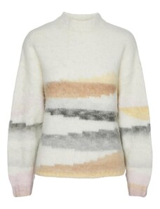 PIECES Пуловер 'Jeria' сиво / пастелно оранжево / черен меланж / бяло