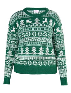 MYMO Пуловер 'Biany' смарагдово зелено / бяло
