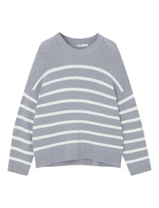 Pull&Bear Пуловер сив меланж / бяло