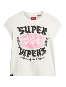 Superdry Тениска екрю / светлорозово / черно