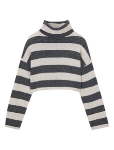 Pull&Bear Пуловер антрацитно черно / бял памук
