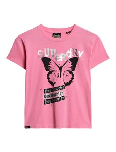 Superdry Тениска 'Lo-fi Rock ' розово / черно / сребърно