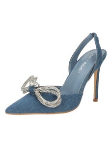 Public Desire Дамски обувки на ток с отворена пета 'MIDNIGHT' син деним / сребърно