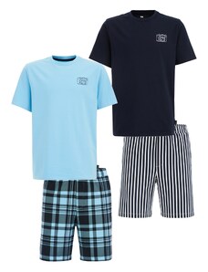 WE Fashion Комплект пижама нейви синьо / светлосиньо / бяло