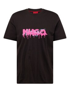 HUGO Тениска 'Dacation' светлосиньо / неоново розово / черно