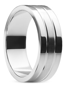 Lucleon Ferrum | Плосък сребрист полирано-матиран стоманен пръстен с две вдлъбнатини 8 мм
