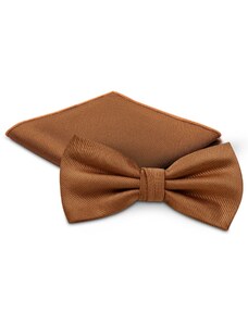 Trendhim Комплект от предварително завързана папийонка и кърпичка за сако в цвят коняк