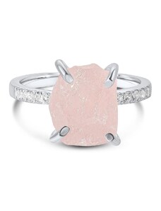 Сребърно парче розов кварц сребърен пръстен