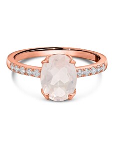 Розово злато прекрасен розов кварцов сребърен пръстен