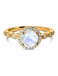 Златен мечтателен сребърен пръстен от лунен камък
