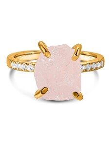 Златно парче розов кварцов сребърен пръстен