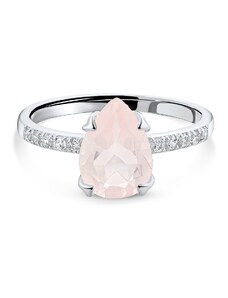 Сребърен сребърен розов кварцов капков пръстен