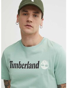 Памучна тениска Timberland в зелено с принт TB0A5UPQEW01