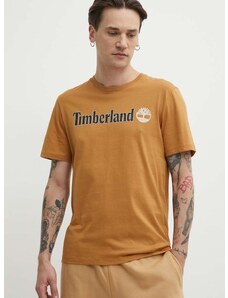 Памучна тениска Timberland в кафяво с принт TB0A5UPQP471