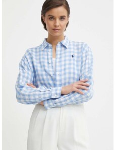 Ленена риза Polo Ralph Lauren в синьо със свободна кройка с класическа яка 211935130