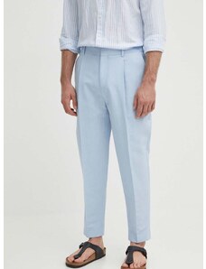 Панталон с лен Calvin Klein в синьо с кройка тип чино K10K112879