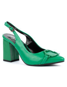 Дамски сандали ELIZA в зелен цвят на широк ток