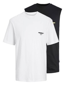 JACK & JONES Тениска 'BORA' жълто / черно / бяло