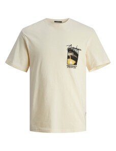 JACK & JONES Тениска 'ARUBA' кремаво / светлосиво / черно