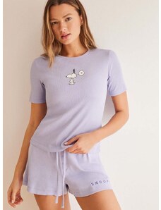 Памучна пижама women'secret Snoopy в лилаво от памук