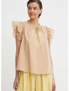Памучна блуза Mos Mosh дамска в бежово с апликация