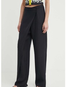 Панталон с лен Liviana Conti в черно със стандартна кройка, с висока талия L4SL87