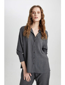 DEFACTO Oversize Fit Shirt Collar Crinkle Fabric Long Sleeve Shirt