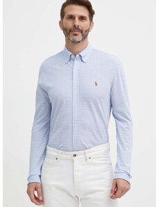 Памучна риза Polo Ralph Lauren мъжка в синьо със стандартна кройка с яка копче 710934576