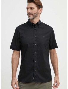 Памучна риза Tommy Hilfiger мъжка в черно със стандартна кройка с яка копче MW0MW33809