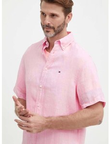 Ленена риза Tommy Hilfiger в розово със стандартна кройка с яка копче MW0MW35207