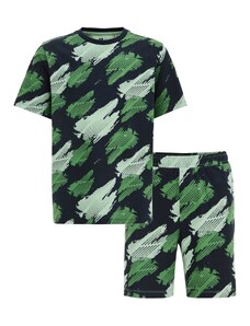 WE Fashion Комплект пижама тъмносиньо / зелено / пастелно зелено