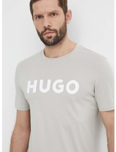 Памучна тениска HUGO в сиво с принт 50467556