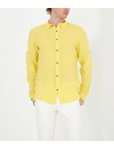 RNT23 / RON TOMSON Мъжка жълта ленена риза с яка