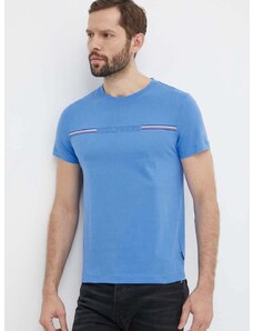 Памучна тениска Tommy Hilfiger в синьо с принт MW0MW34428