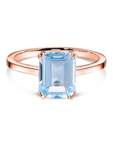 Сребърен пръстен Rose Gold Rectangle Blue Topaz Elegance