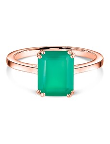 Сребърен пръстен Rose Gold Rectangle Green Onix Elegance