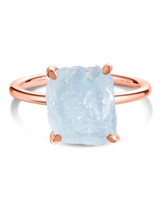 Сребърен пръстен Rose Gold Simple Stone Aquamarine